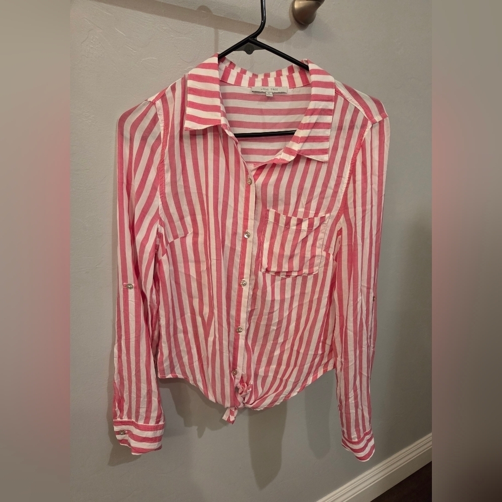 Love Tree Pink and White Striped Top